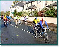 Riders leaving Bovey Tracey - John Misson in front.